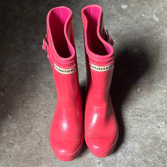 Hunter Girls Vibrant Red Pink Rain Boots Size 13 - Picture 2 of 10